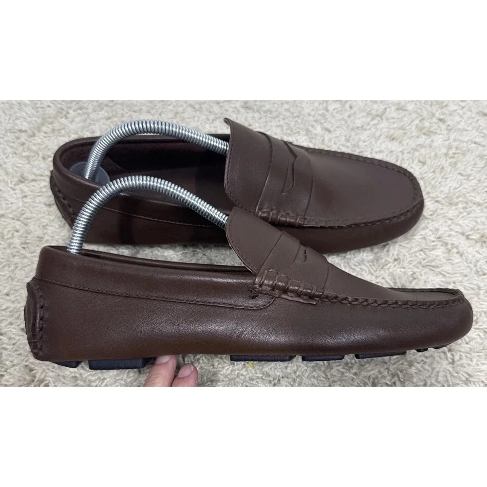 J. Crew Brown Leather Slip On Driving Loafers Shoes Mens 9 Comfort Casual Preppy